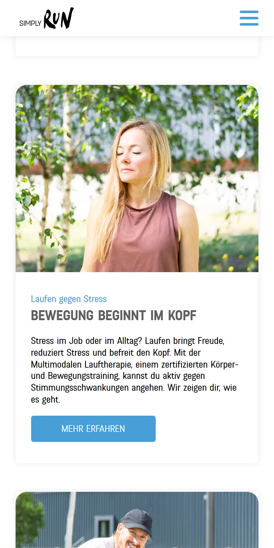 Website von SIMPLY RUN – Handyansicht: Laufen gegen Stress