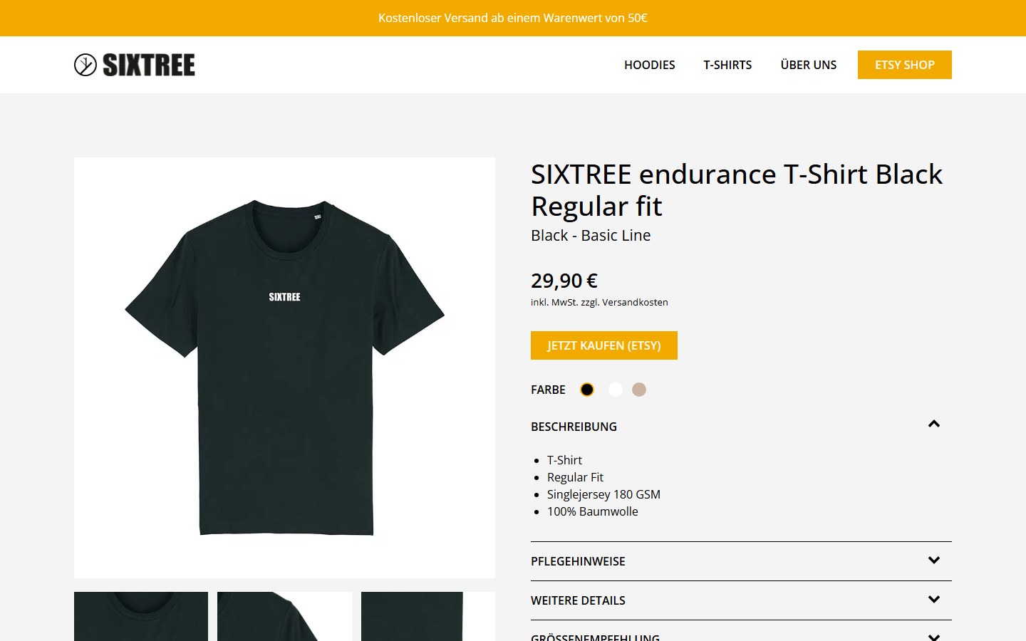 Website von Sixtree – Desktopansicht: SIXTREE endurance T-Shirt Black Regular fit