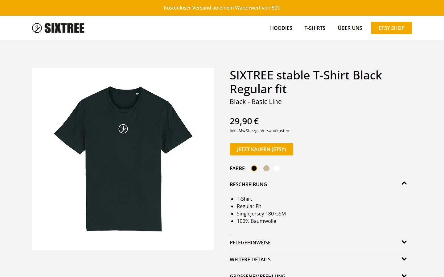 Website von Sixtree – Desktopansicht: SIXTREE stable T-Shirt Black Regular fit