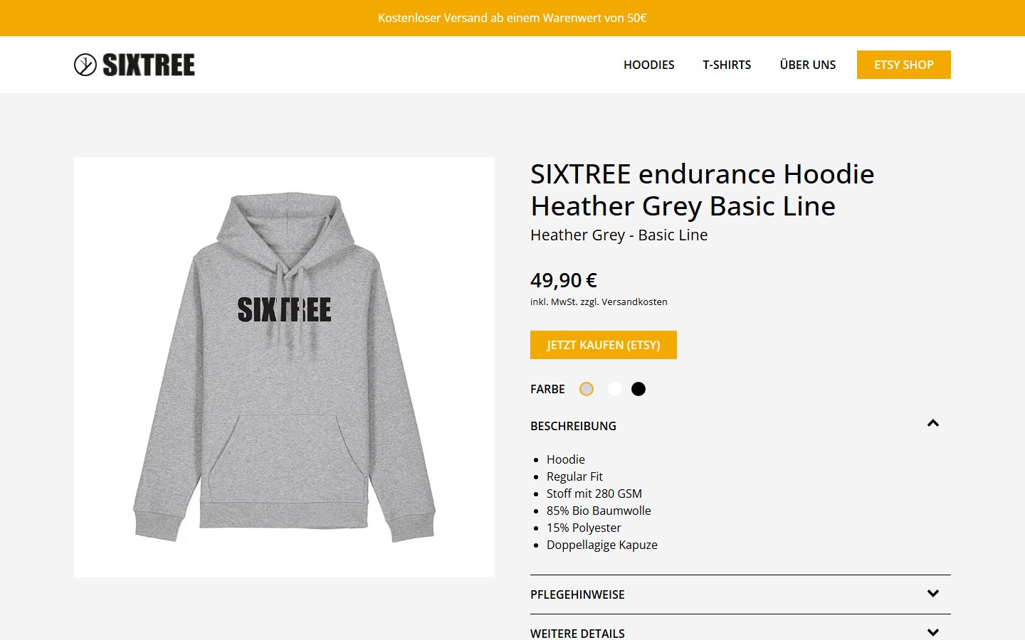 Website von Sixtree – Desktopansicht: SIXTREE endurance Hoodie Heather Grey Basic Line