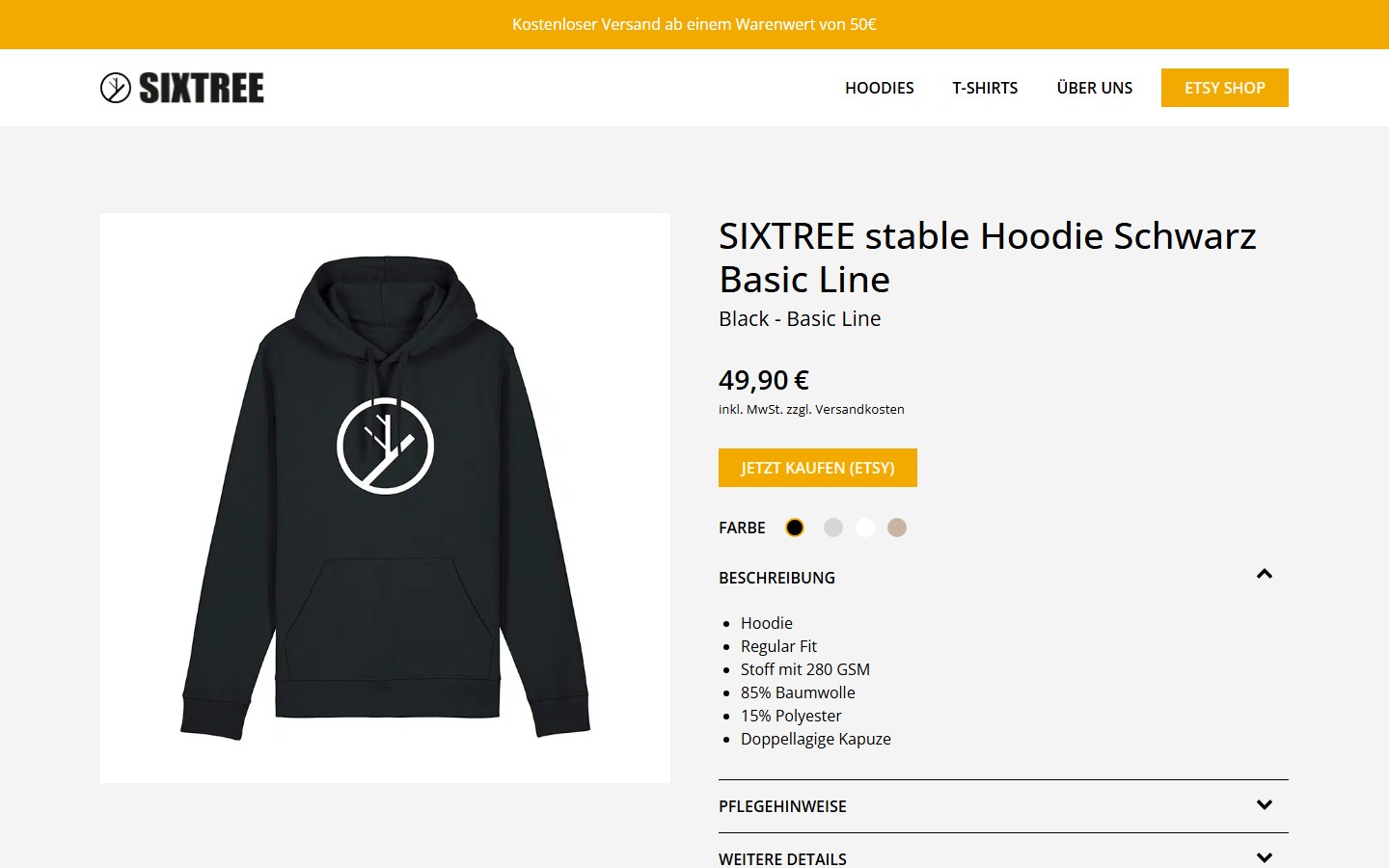Website von Sixtree – Desktopansicht: SIXTREE stable Hoodie Schwarz Basic Line