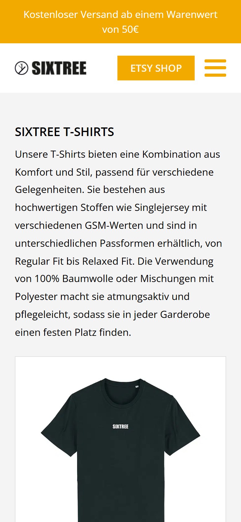 Website von Sixtree – Handyansicht: T-Shirts