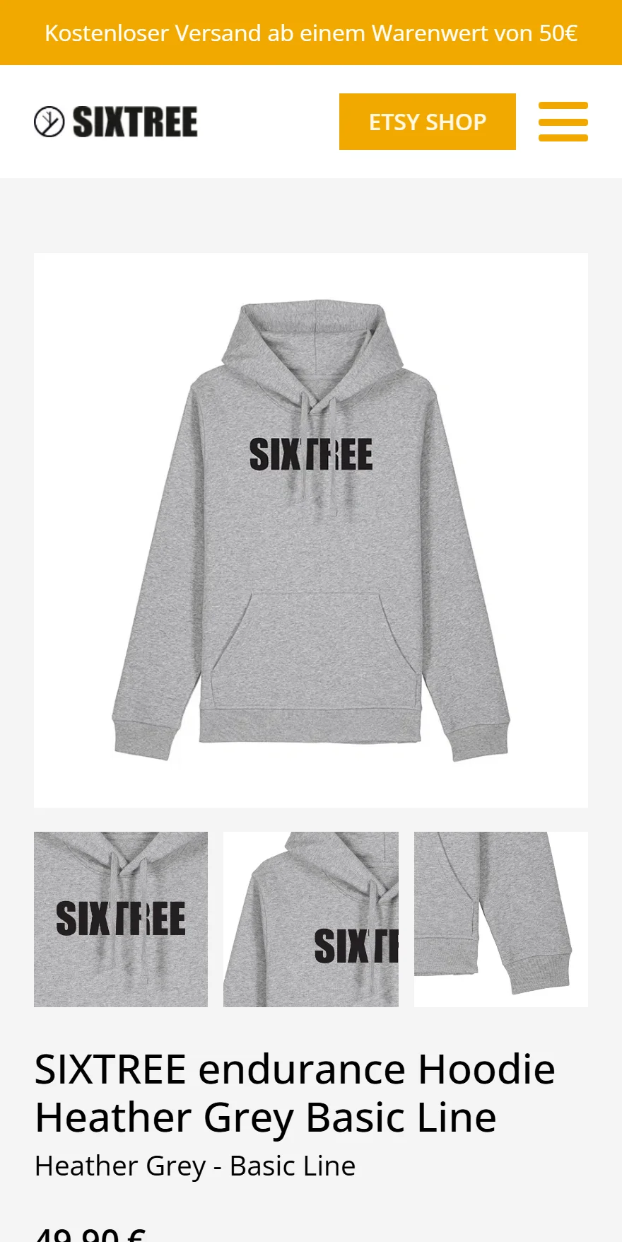 Website von Sixtree – Handyansicht: SIXTREE endurance Hoodie Heather Grey Basic Line