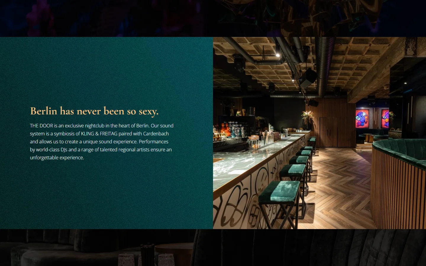 Website von THE DOOR – Desktopansicht: Berlin has never been so sexy.