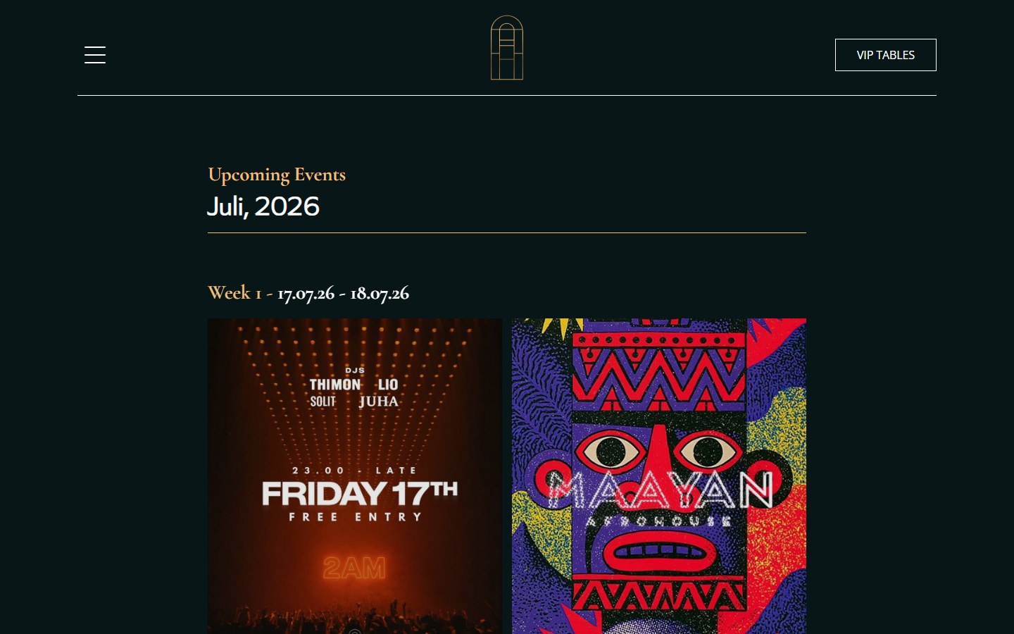 Website von THE DOOR – Desktopansicht: Events