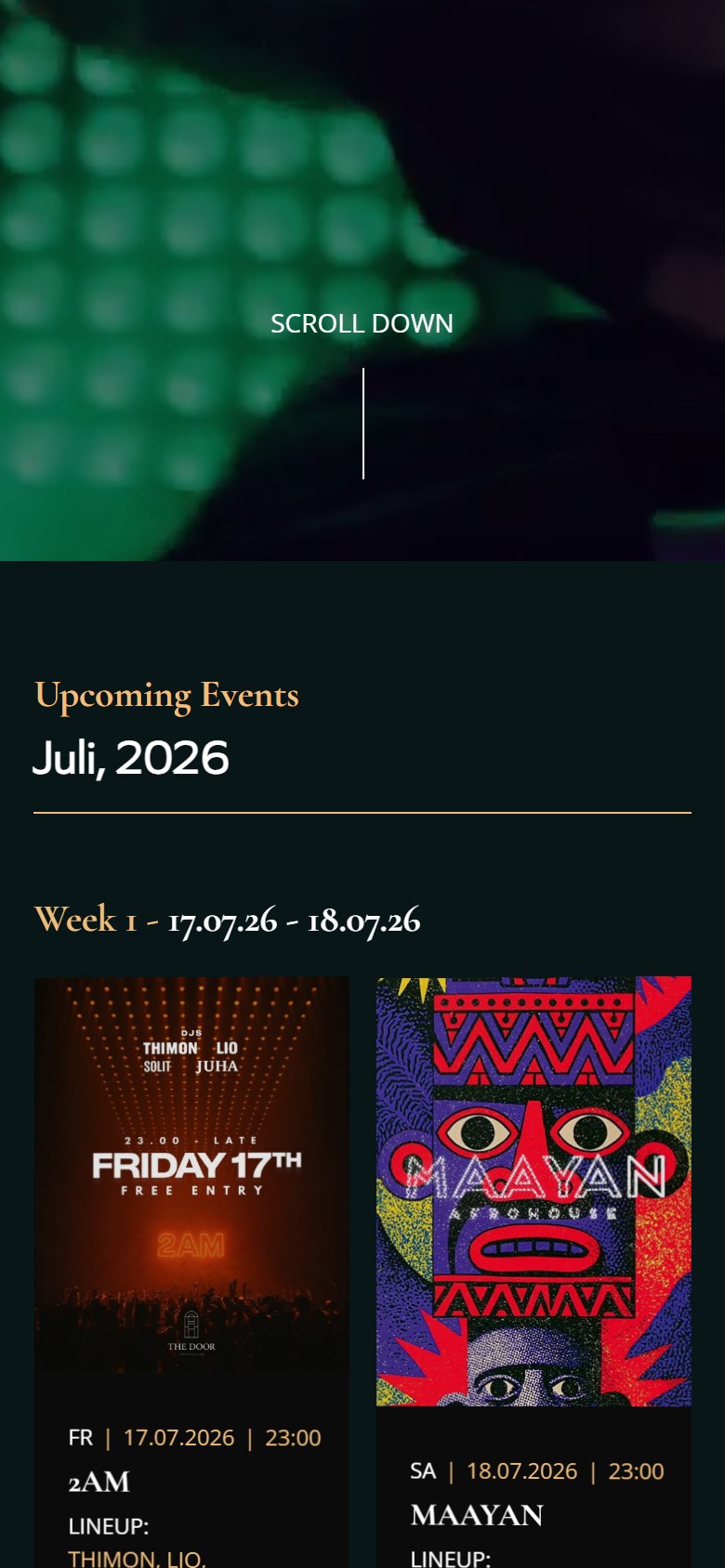 Website von THE DOOR – Handyansicht: Events