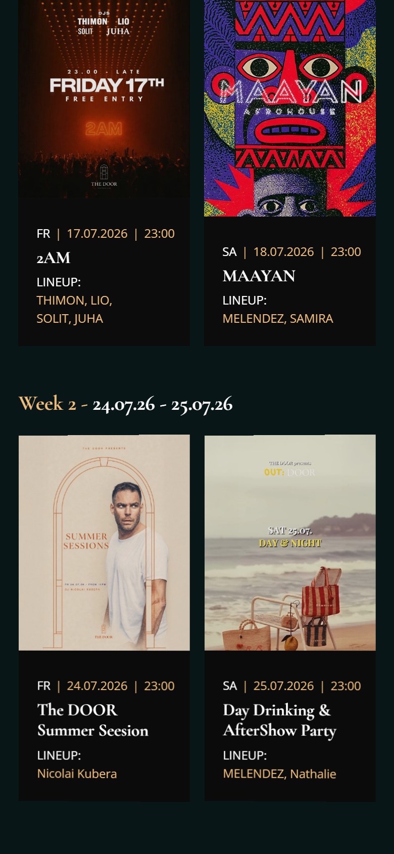Website von THE DOOR – Handyansicht: Events