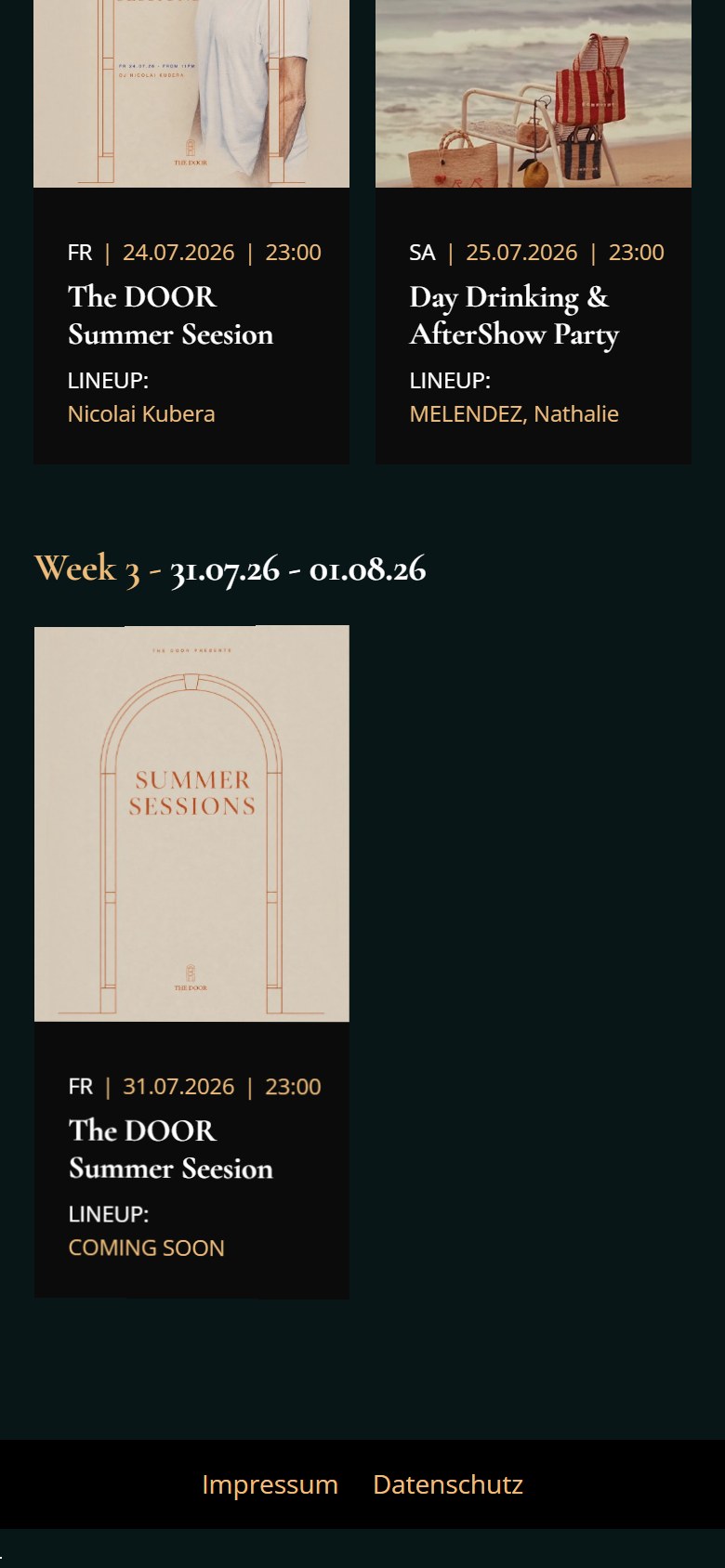 Website von THE DOOR – Handyansicht: Events