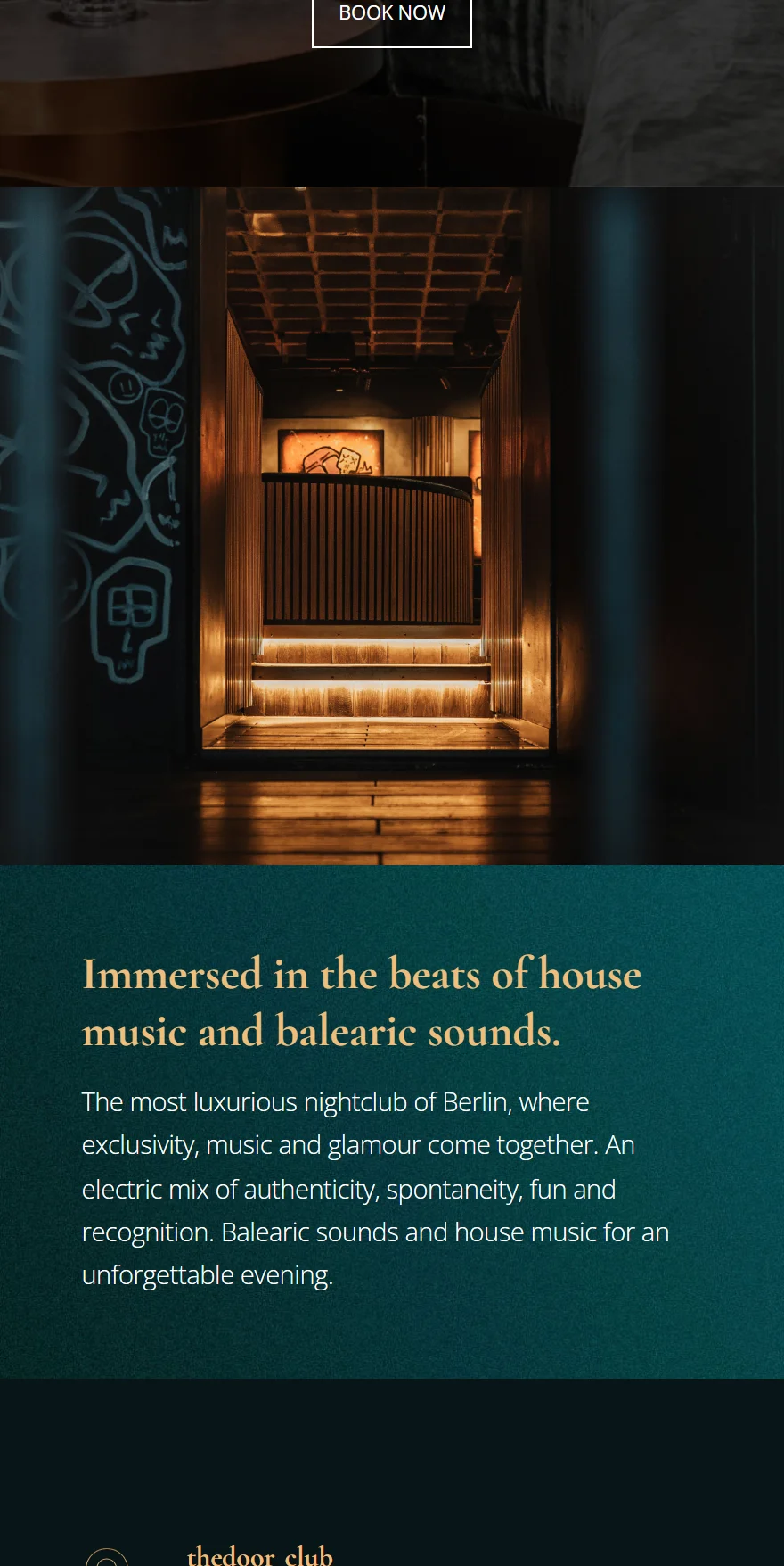 Website von THE DOOR – Handyansicht: Immersed in the beats of house music and balearic sounds.