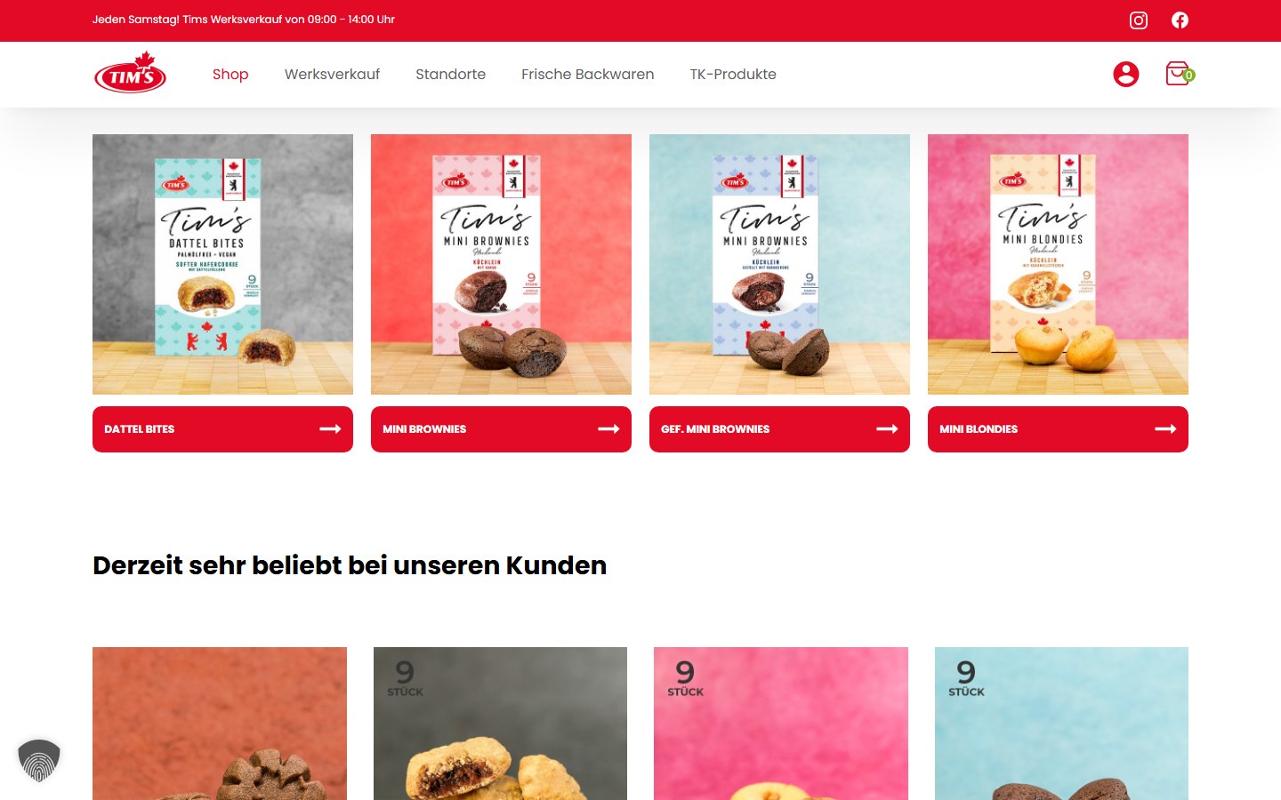 Website von Tims Kanadische Backwaren – Desktopansicht: Tims Kanadische Backwaren jetzt mit neuem Onlineshop!