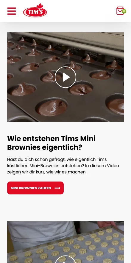 Website von Tims Kanadische Backwaren – Handyansicht