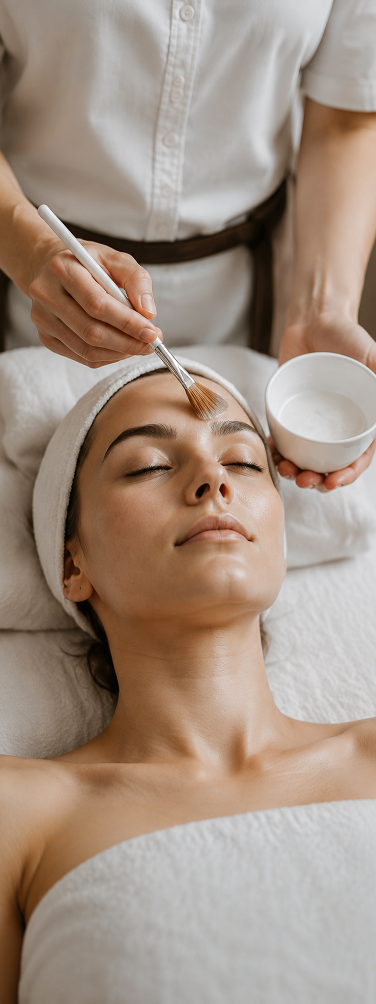 Professionelle Gesichtsbehandlung in einem modernen Kosmetikstudio. Entspannende Hautpflege mit Gesichtsmaske und Beauty-Treatment.