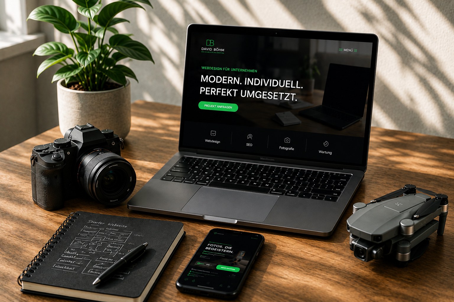 Professioneller Webdesign-Komplettservice mit Website, SEO, Fotografie und Drohnenaufnahmen für Unternehmen.