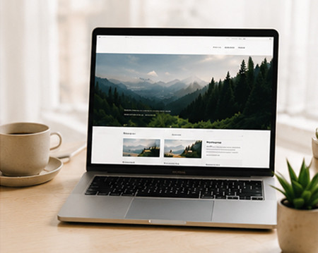 Fertige Unternehmenswebsite auf einem Laptop während der professionellen Umsetzung eines Webdesign-Projekts.