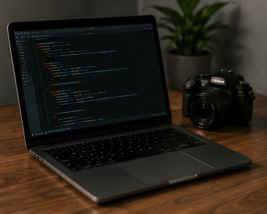 Programmierung und technische Umsetzung einer individuellen Website am Laptop.
