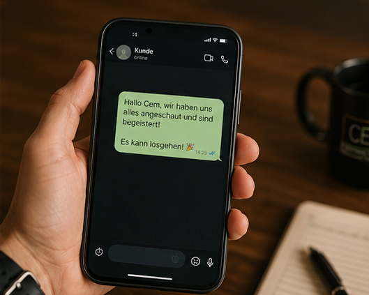 WhatsApp-Nachricht eines Kunden zur Freigabe der Website und zum Projektstart.