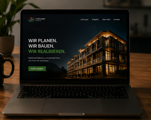 Fertiggestellte Unternehmenswebsite vor der Veröffentlichung im Browser.
